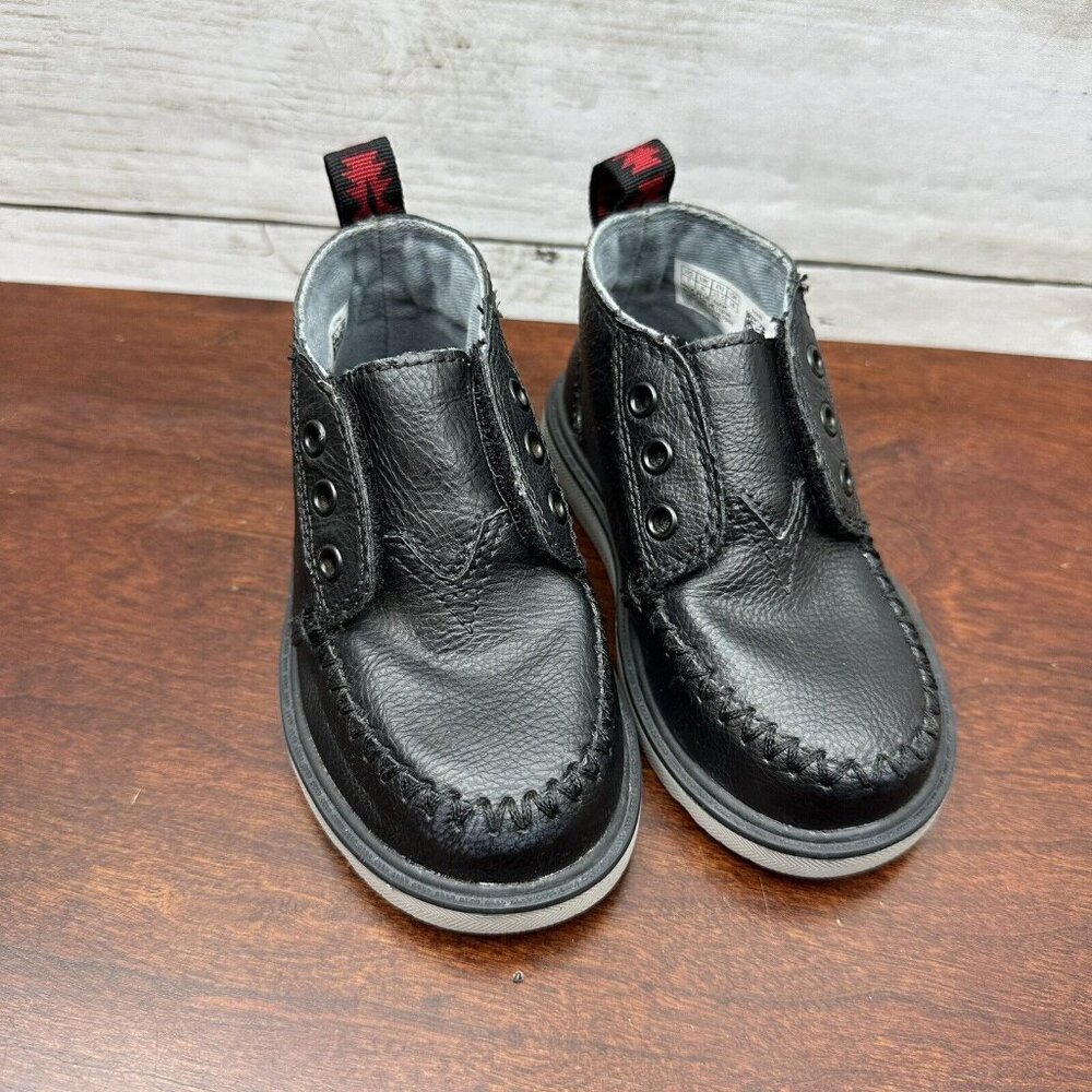 Toms Toddler Chukka Boot Shoes Leather Hook & Loop Slip On Size 7 Black EUC